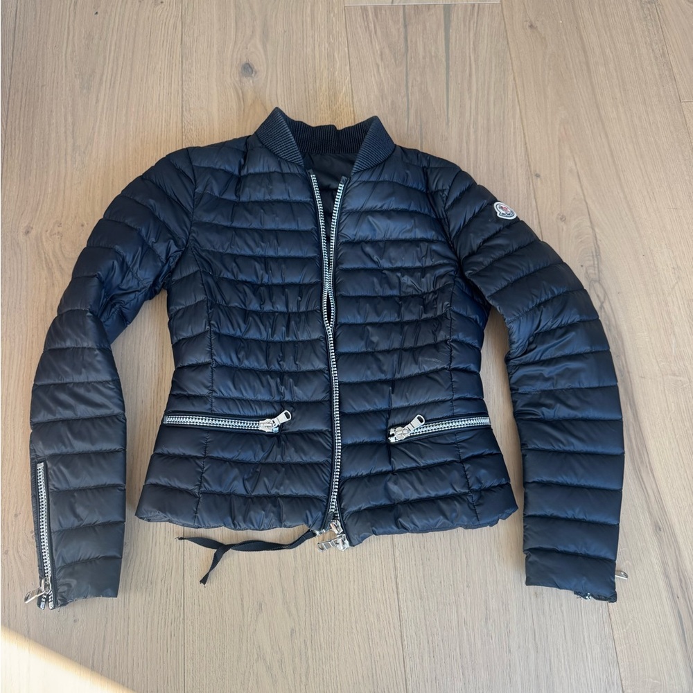 Moncler Black Puffer Jacket with Silver Accents